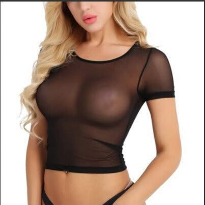 Seductive Mesh Women's Sleepwear and Crop Top T-Shirt