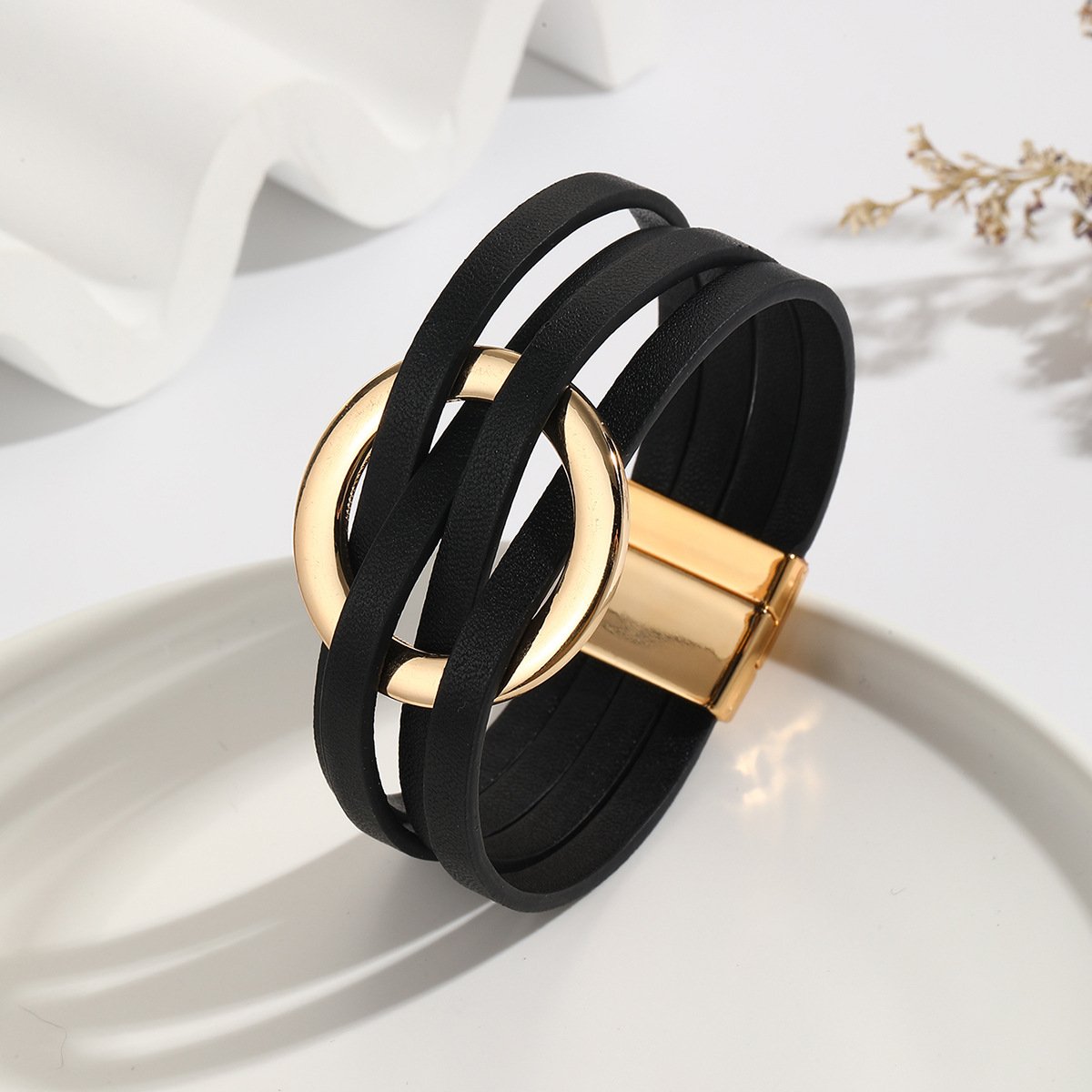 Cross Leather Women's Multi-Layer Cuff Bracelet