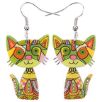 Colorful Painted Cat Drop Earrings