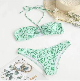 Abstract Print Halter Triangle Bikini Set