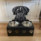 Elevated Dog Bowl Stand with Personalized Name, Raised Metal Double Bowl Feeder with Dog Silhouette, Stainless Steel Food and Water Bowls