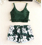 Retro Green Three-Piece Swimsuit Set