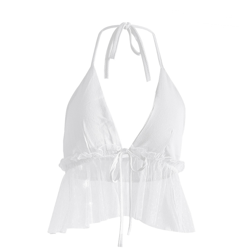 Multicolor Halter Top with Sheer Back and Tie Detail