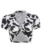 Cow Print Zip Crop Top with Matching Pants