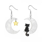 Cat and Moon Star Earrings