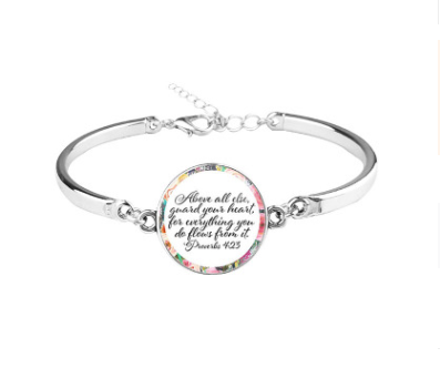Scripture Cabochon Bangle Bracelet | Christian Jewelry