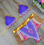 Strappy High-Waist Tribal Print Bikini Set