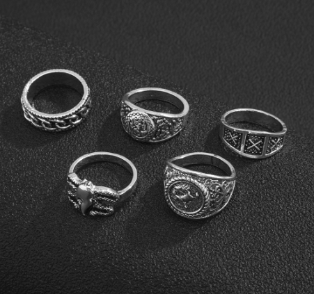 Retro Embossed Vintage Ring Set