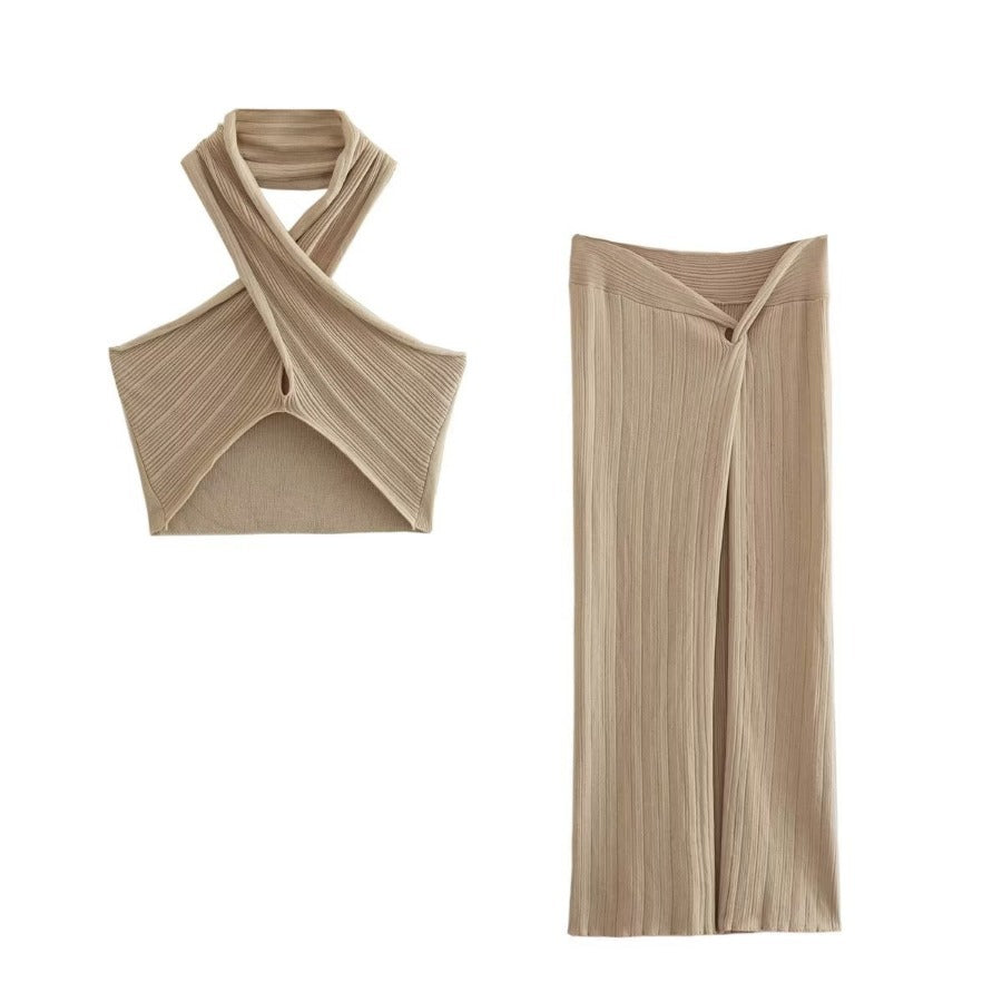 2023 Summer Cross Neck Halter Top and Skirt Set