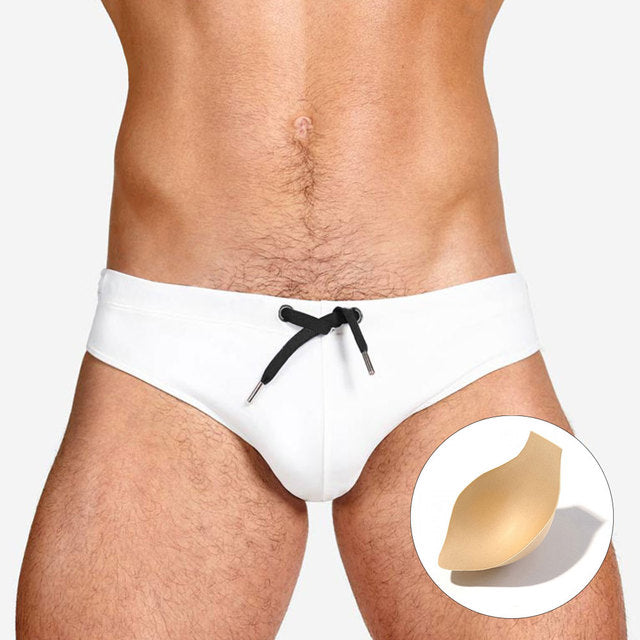 Men's White Swim Briefs with Push-Up Pad