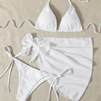 Women's Three-Piece Triangle Bikini Set with Sarong
