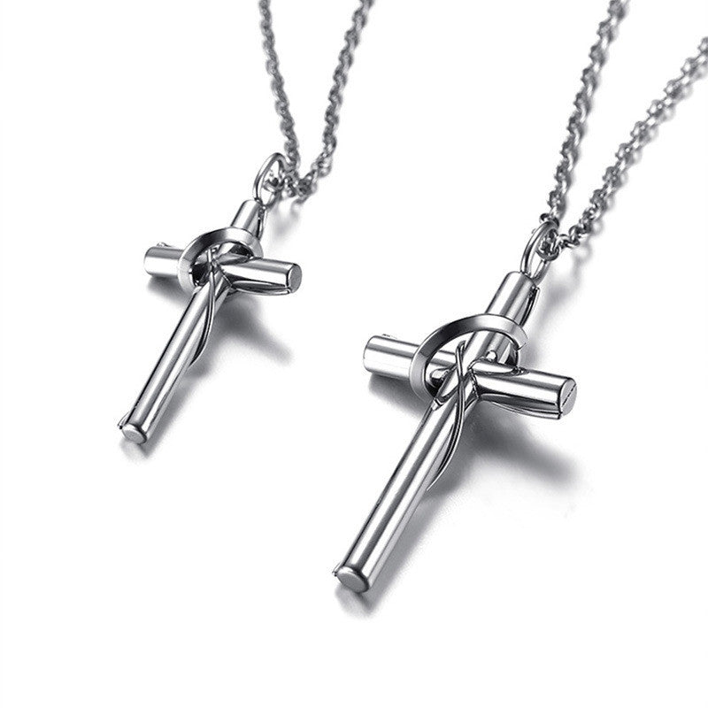 Stainless Steel Couple Cross Pendant Necklace