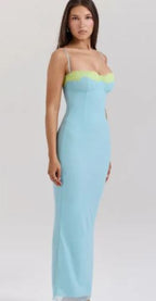Lace-Trim Mesh Bodycon Maxi Dress