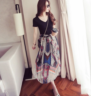 Summer Women's Korean Style Short Sleeve Printed Dress
