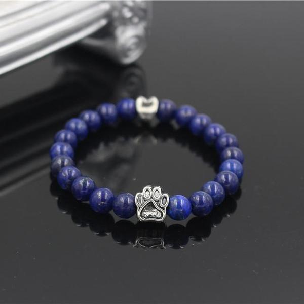 Lava Stone Dog Paw Heart Bead Bracelet