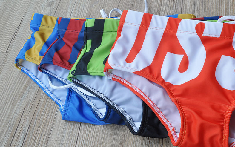 Men's Bold Letter Print Swim Briefs