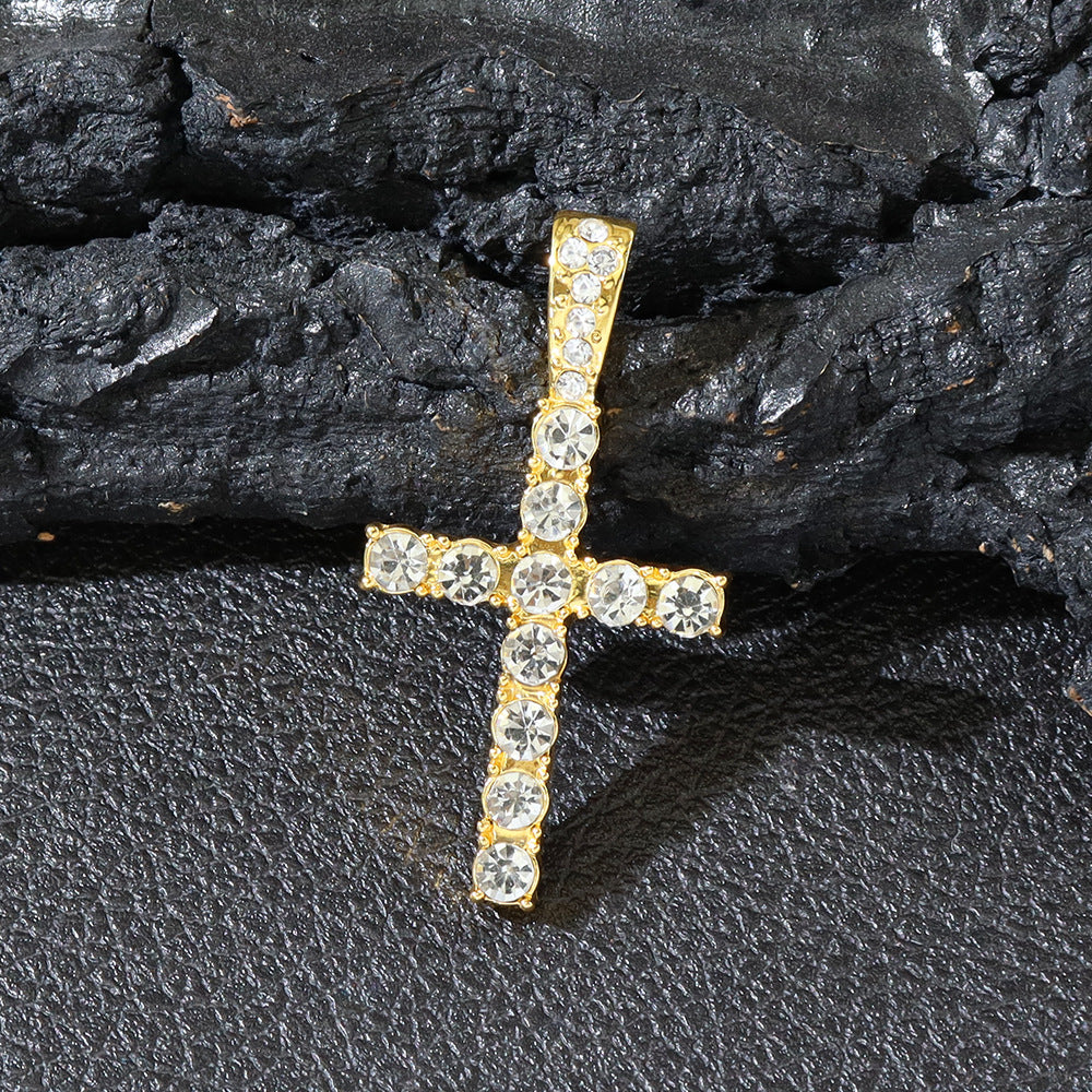 Hip Hop Rhinestone Cross Pendant Necklace