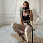 Summer Women's V-Neck Ruched Crop Top with Straps