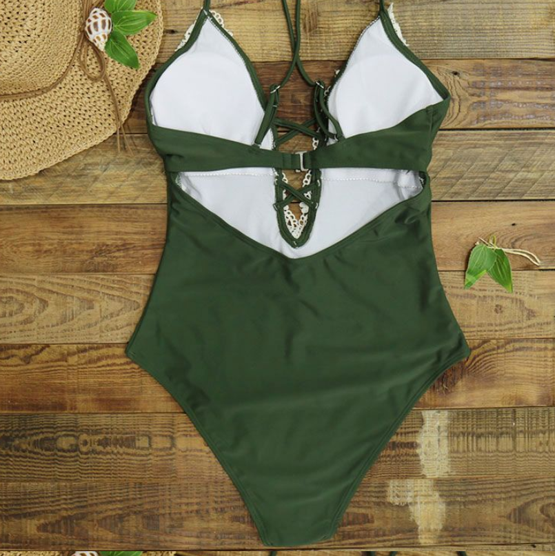 Crochet Plunge One-Piece Swimsuit