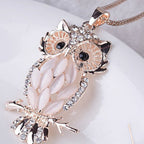 Opal Owl Pendant Sweater Necklace