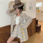Checkered Women's Suit Set with High-Waisted Shorts
