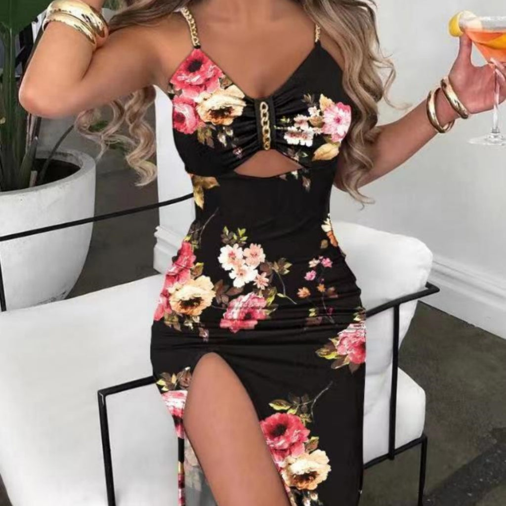 New Women's Summer Floral Print Spaghetti-Strap Dress