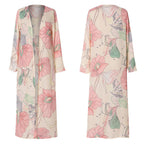 Printed Chiffon Cardigan, Long Beach Cover-Up