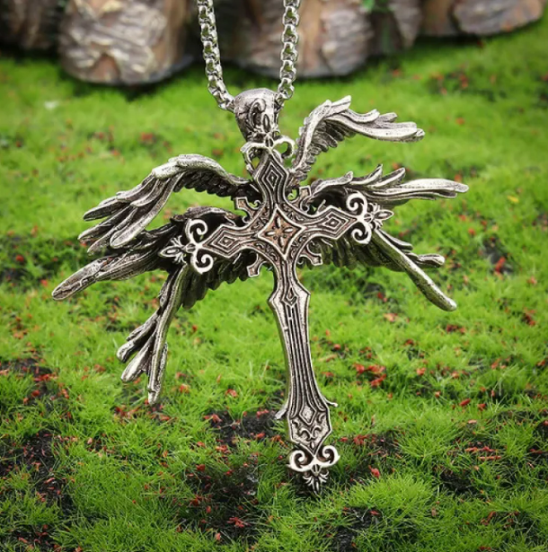 Winged Cross Pendant Necklace