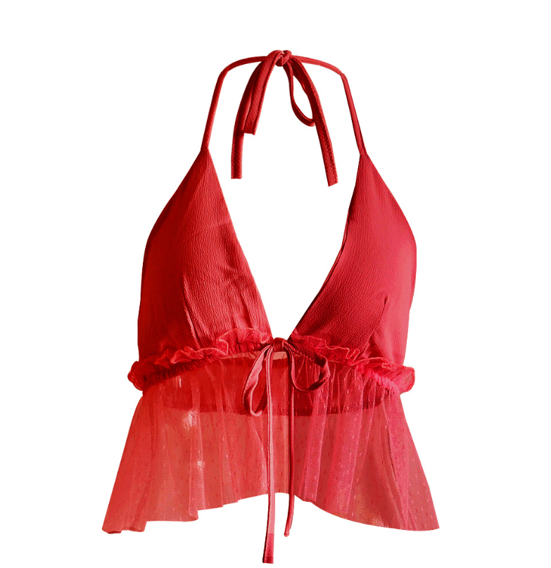 Multicolor Halter Top with Sheer Back and Tie Detail
