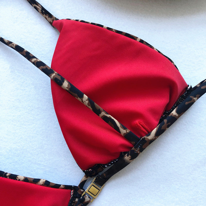 Leopard Print Triangle String Bikini Set