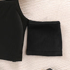 Girls' Summer Casual Off-Shoulder Set with Striped Shorts