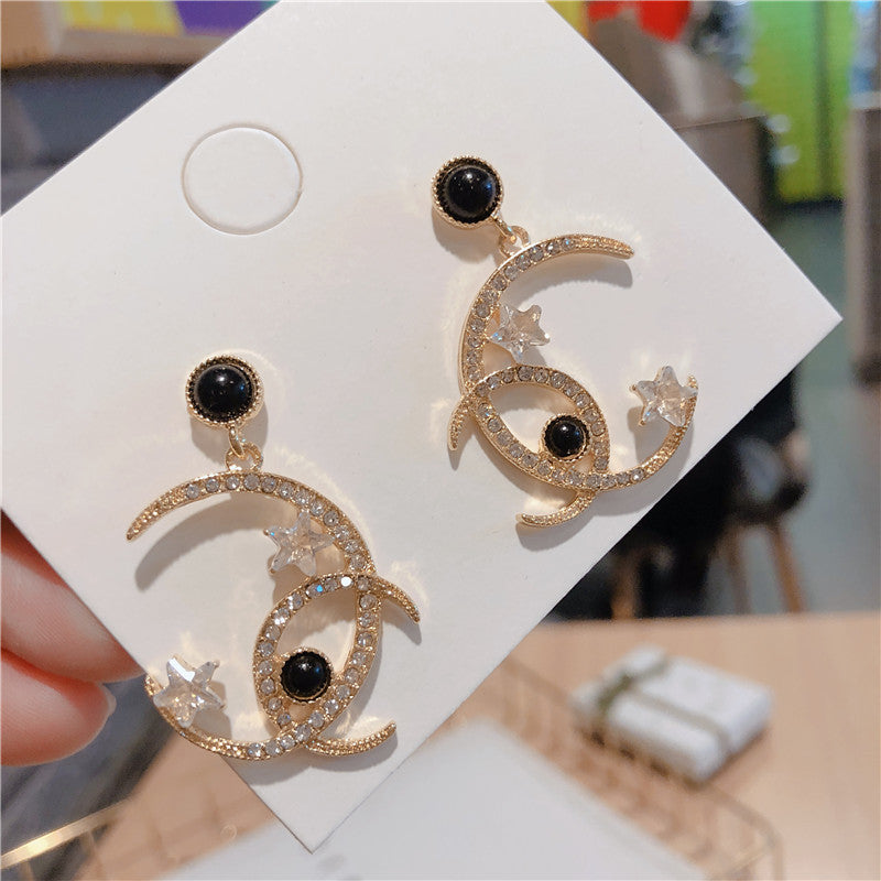 Korean Style Cross Moon Earrings with Silver Pins