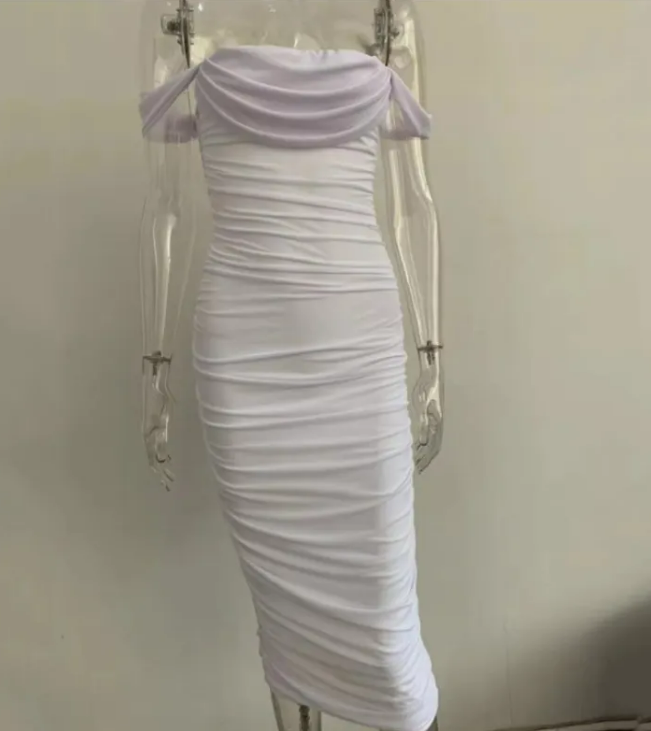Off-Shoulder Ruched Bodycon Midi Dress