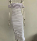 Off-Shoulder Ruched Bodycon Midi Dress