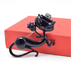 Korean Black Cat Brooch with Rose Design