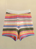 Colorful Striped Knitted Women's Suit - Top, Shorts, and Sets