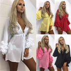 Sheer Chiffon Ruffle-Sleeve Beach Cover-Up Dress