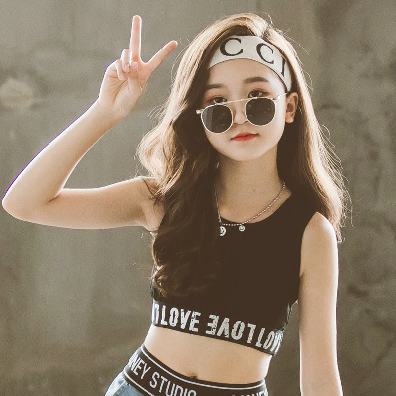 Girls' High-Waisted Knitted Crop Top for Dance