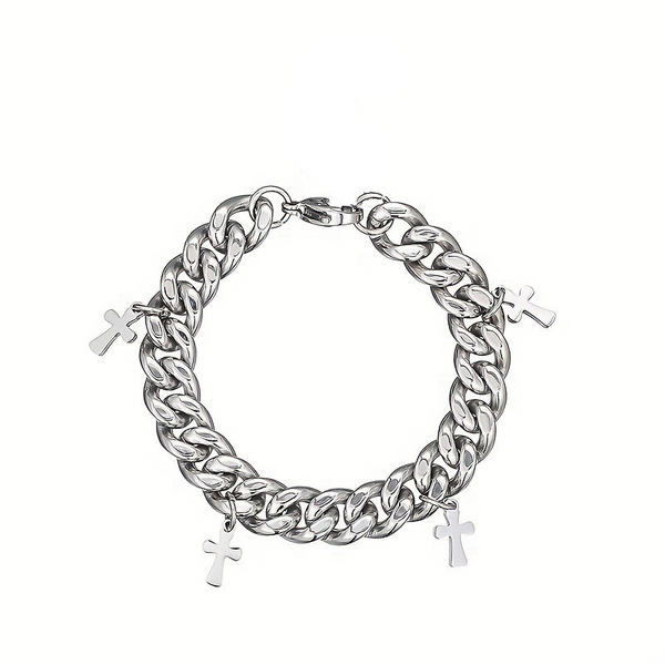 Titanium Steel Cross Charm Cuban Bracelet