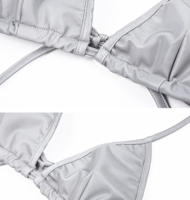 Reflective Women's Lace-Up Sexy Thong Set