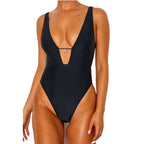 Yellow Deep-V High-Cut One-Piece Swimsuit