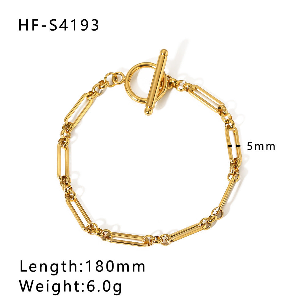 Gold Plated Shell OT Buckle Cross Bracelet Cuban Chain