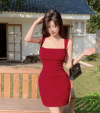 Square-Neck Ribbed Knit Bodycon Maxi Dress