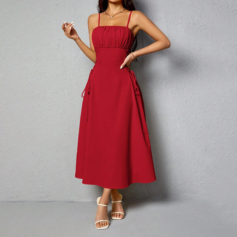 Women's Spaghetti Strap Side-Tie Midi Dress