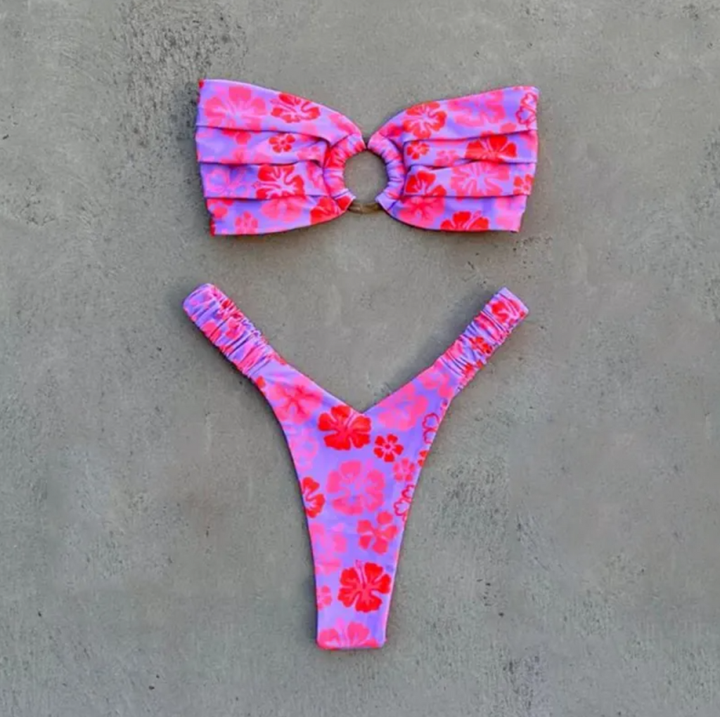 Women's Retro Floral Bandeau Bikini Set