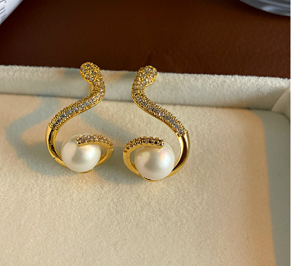18K Gold-Plated Snake Earrings with Pearl