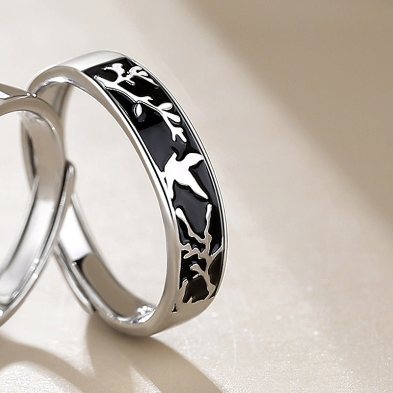 Bird and Branch Enamel Couple Rings (Pair)