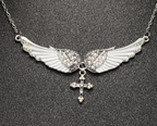 Angel Wings Cross Pendant Necklace with Crystals