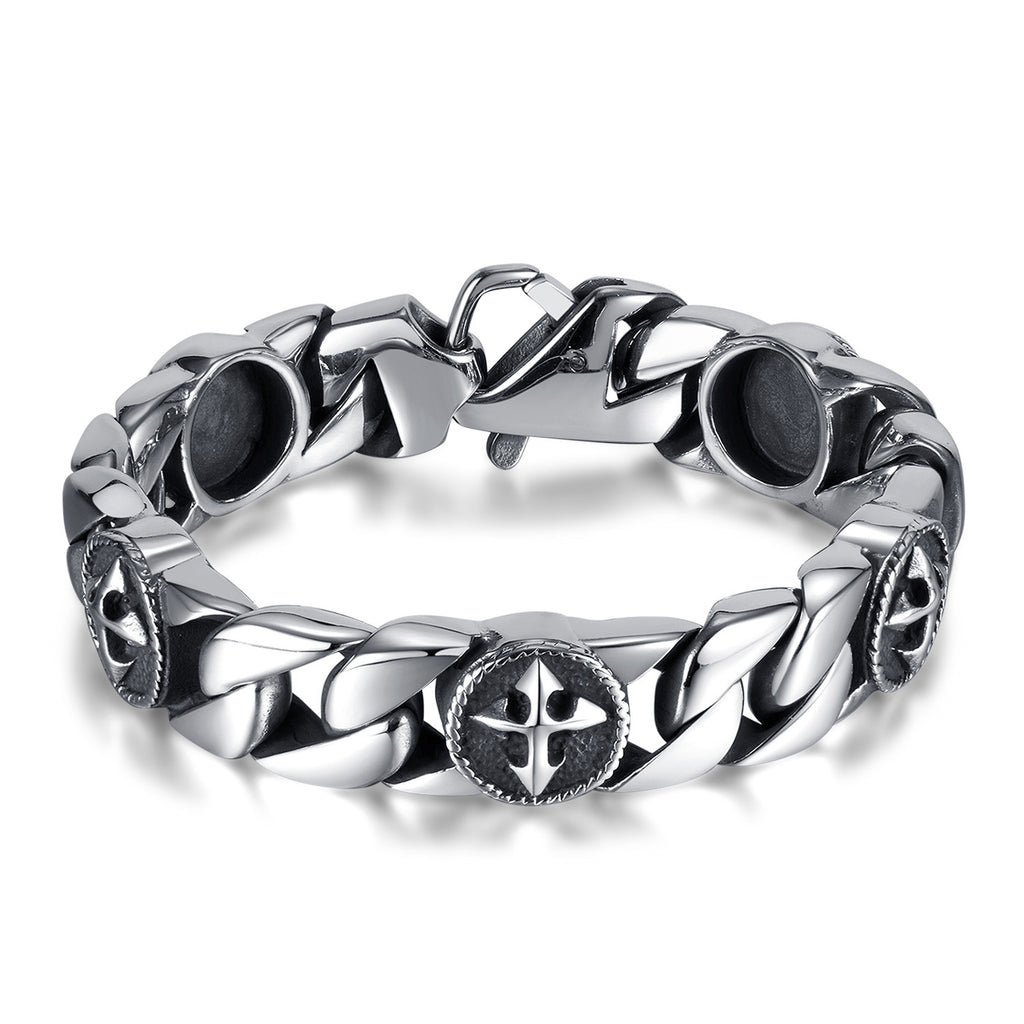 Men's Vintage Cross Titanium Steel Curb Chain Bracelet