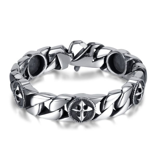 Men's Vintage Cross Titanium Steel Curb Chain Bracelet